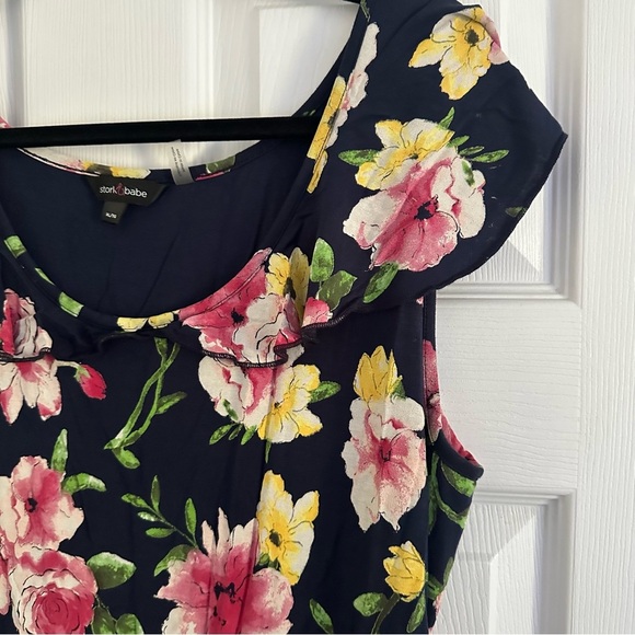 Size XL Stork & Babe Floral Flutter Sleeve Maternity Midi Dress - Picture 5 of 5